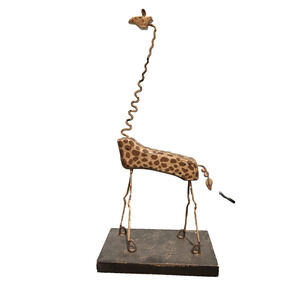 Handcrafted Wood Giraffe Sculpture Figurine 12 In Tall Primitive Animal Decor